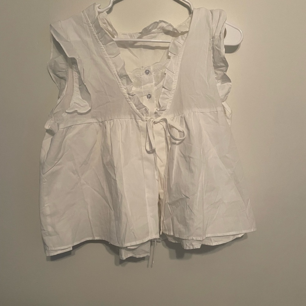 White Ruffle Tie-Front Top